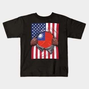 Taiwan Flag American Flag Ripped - Gift for Taiwanese From Taiwan Kids T-Shirt